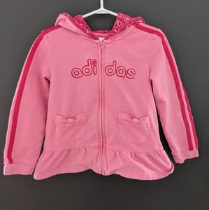Adidas pink zip up hoodie with ruffle detail